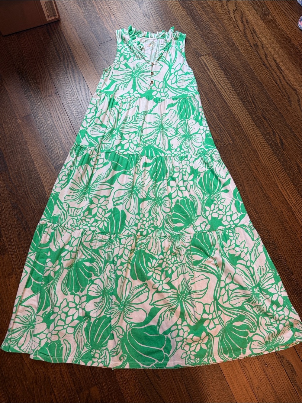 Lilly Pulitzer Green and White Floral Maxi Dress - Girls